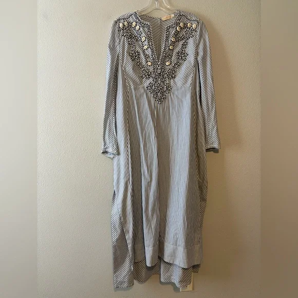 TORY BURCH EMBELLISHED STRIPE STEP HEM MIDI TUNIC DRESS - Picture 3 of 9
